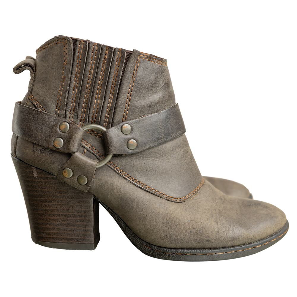 B.O.C Sasha Leather Harness Boot Distressed Gray Moto Western Style Ankle Bootie